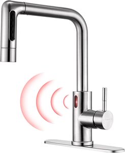 Single-Hole <strong>Stainless</strong> Steel Touchless Kitchen Faucet Motion Sensor <strong>5</strong> Modes Pull Sprayer Cupc Certified <strong>Brushed</strong> Nickel Finish - Product Image 1