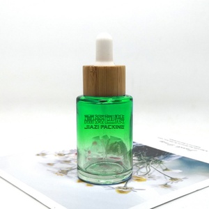 Skin Oil Cosmetic Packaging 30ml Blue Ombre Colorful Press Pump square Glass <b>Dropper</b> <b>Bottle</b> with Gold Push Button Lids 1oz - Product Image 3