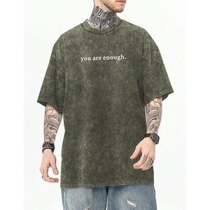 เสื้อยืดโอเวอร์ไซส์ผู้ชาย FOXA ลายกราฟิก You Are Enough สร้างแรงบันดาลใจ แขนสั้น ผ้าเจอร์ซีย์คอตตอน 100% - Product Image 2