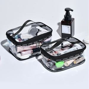 クリアジッパーコスメティックフロストプラスチックジップトップ小さなPVCメイクアップバッグ化粧品ブラックメイクアップバッグ - Product Image 5