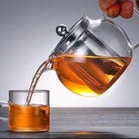 Théière en verre borosilicate résistante à la chaleur avec filtre en acier inoxydable, vente en gros d'usine, ensemble théière et bouilloire en verre