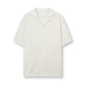 2024 नई डिजाइन अनुकूलित फैशन निट कार्डिगन रेगुलर फिट टेक्सचर्ड-निट रिज़ॉर्ट शर्ट पुरुषों की सफेद फैशन निट कार्डिगन