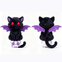 Peluche chat noir d'Halloween personnalisée OEM ODM, chat gothique à ailes de chauve-souris avec crâne, animal en peluche pour décoration de fêtes