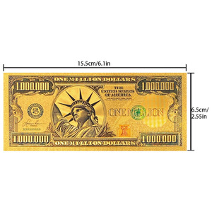 Banconota Souvenir Personalizzata <span class=keywords><strong>da</strong></span> 1.000.000 <span class=keywords><strong>Dollari</strong></span> in Foglia d'Oro con Statua della Libertà in Plastica - Product Image 3