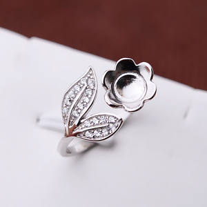 Bague en argent S925 Wenchi avec perle non poreuse, support vide DIY en forme de feuille pour femme, accessoire tendance, bijoux 75e anniversaire - Product Image 2