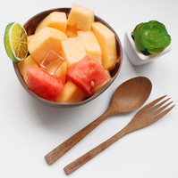 Juego de Cuencos de Coco Pulidos Hechos a Mano y Cucharas de Madera Naturales para Yogur y Smoothies, Cuencos Saludables de Cáscara de Coco Estilo Buda
