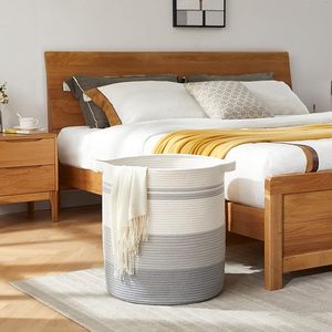 80 एल लॉन्ड्री बास्केट हैंडल के साथ, लिविंग रूम के लिए सजावटी कंबल टोकरी, बुने भंडारण टोकरी - Product Image 3