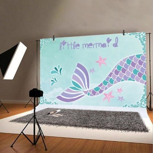 7x5ft Putri Duyung Fotografi Backdrop Pesta Putri Ungu Berwarna Merah Muda Putri Duyung Timbangan Silau Glitter Dekorasi Ulang Tahun Spanduk - Product Image 2