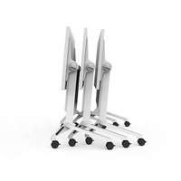 Table de réunion et de formation pliable et extensible LEADCOM Mateo LS-703 en acier moderne avec roulettes verrouillables et cadre mobile blanc