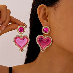 Boucles d'oreilles pendantes en résine rose <span class=keywords><strong>vintage</strong></span>, boucles d'oreilles plaquées or avec strass pour filles - Product Image 2