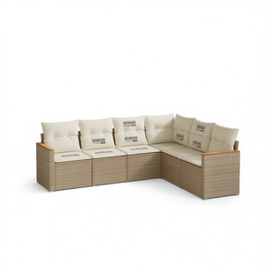 Conjunto de Sofás Modulares de Ratán Beige para Jardín, Muebles de Exterior Cómodos, Diseño Contemporáneo, Cojines de Espuma de Alta Densidad - Product Image 1