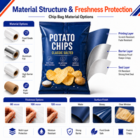 Sac d'emballage en plastique laminé avec fermeture arrière personnalisée pour les en-cas, les chips de maïs soufflé, les chips de pommes de terre, emballage alimentaire croustillant sécurisé