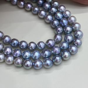 Joyería fina Popular 6,5-7mm Japón agua de mar <span class=keywords><strong>Akoya</strong></span> plata Natural gris azul cadena collar de perlas