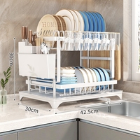 Égouttoir de table multifonctionnel et peu encombrant avec porte-gobelets, porte-couteaux et système de drainage pour assiettes, bols et ustensiles de cuisine