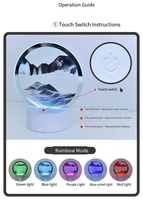 Lampe de bureau LED en verre au design original, sablier rotatif, peinture de sable mouvant 3D, rechargeable par USB, intensité réglable, pour chambre à coucher