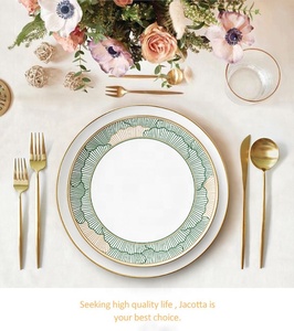 ชุดภาชนะอาหารสุดหรูลายกระดูกจีนจานอาหารค่ำเซรามิกลายใบแปะก๊วยสีทองจานพอร์ซเลนที่ชาร์จจานกระดูกพืชจีน - Product Image 2