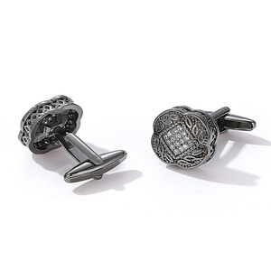 Boutons de manchette pour hommes, boutons de manchette de luxe de haute qualité, vintage, boutons de manchette ronds en zircon doré pour chemise - Product Image 1