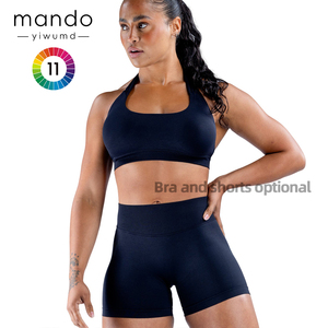 Wholesale Hot Discount Seamless Backless Bra and High Waist Running Shorts 2 Pieces Women's Gym Yoga Sports Bra - Product Image 2