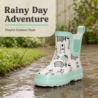 Bottes de pluie en caoutchouc pour enfants avec logo personnalisé, imprimé animal, imperméables, antidérapantes, avec poignées de traction, doublure en coton pour la vente en gros OEM
