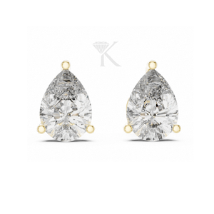 Boucles d'oreilles clous en diamant de laboratoire taille poire, serties de 3 griffes en or jaune avec fermoirs à vis sécurisés, élégantes et minimalistes - Product Image 1