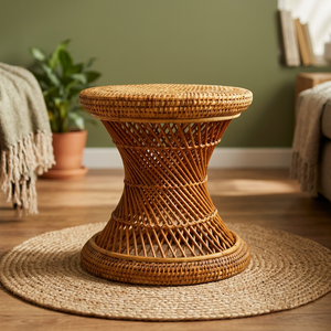 Taburete de Bambú Ecológico Hecho a Mano, Diseño Rústico Moderno, Funda de Terciopelo Extraíble, No Plegable, BS INTERNATIONAL Living - Product Image 1