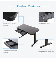 Table de bureau ergonomique en verre Chargement USB et sans fil Écran tactile Réglable en hauteur Bureau électrique à double moteur