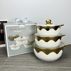 2024 bếp cung cấp nồi súp gốm hộ gia đình lớn sang trọng nồi súp stockpot nồi súp gốm có nắp thủy tinh - Product Image 2
