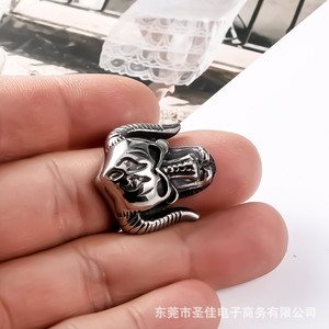 Anillo Único Retro de Titanio y Acero con Diseño de Cuerno de Toro SA880, Joyería con Forma de Animal, Regalo - Product Image 5