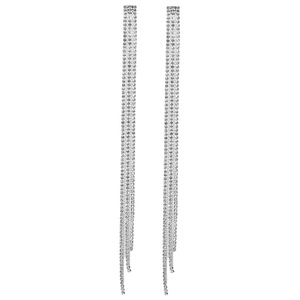 Boucles d'oreilles pendantes à pampilles en strass brillants de 20 cm pour femmes, plaquées argent, avec chaîne linéaire en cristal, pour fêtes et mariages - Product Image 5