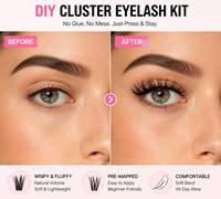 QDL Kits d'extensions de cils DIY avec colle, pince à cils, grappes de cils synthétiques style Manga Fairy, courbure D, épaisseur 0.12mm