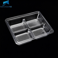 Barquette alimentaire jetable en plastique PET transparent à 4 compartiments pour l'emballage de desserts et de pâtisseries