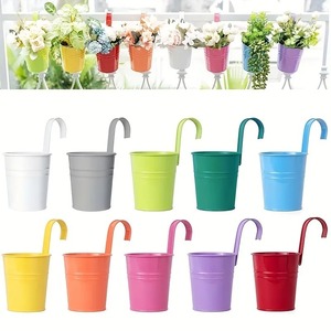 Jardinera de barandilla redonda multicolor con mango largo de hierro para colgar lunares jardín y balcón macetas punteadas a prueba de óxido - Product Image 6