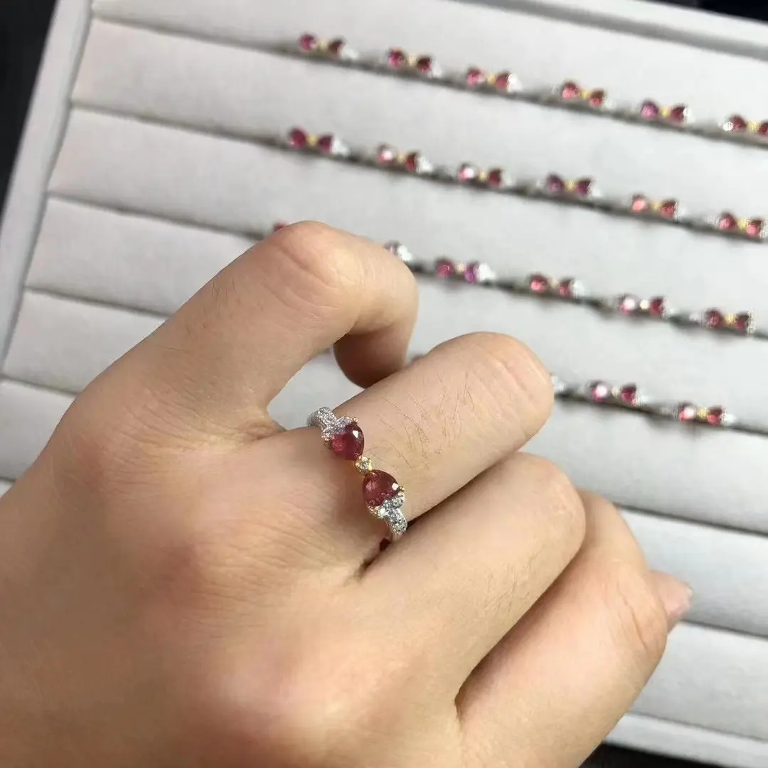 Wholesale Natural Crystal Sterling Silver S925 Simple Garnet Rings Natural Stone Fine Jewelry Rings