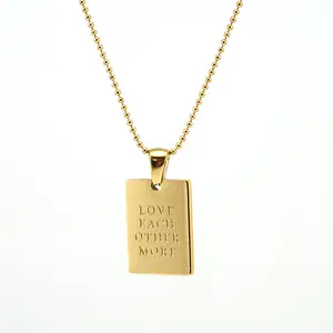 Custom Fashion engraved rectangle pendant inspirational quotes 18k gold Stainless steel necklace Personalized Women Jewelry