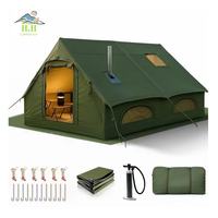 Tente de camping gonflable de luxe imperméable de 12 m², tente pneumatique toutes saisons avec cheminée pour le camping et les vacances