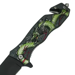 Couteau de cadeau de l'année du dragon à motifs 3D avec poche pour aventures en plein air