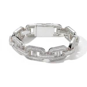 15mm Mixed Inlaid T-shaped Cubic Zirconia Pig Nose Chain High-end Hip-hop Cuban <b>Bracelet</b> Men's Accessory Custom-made - Product Image 1