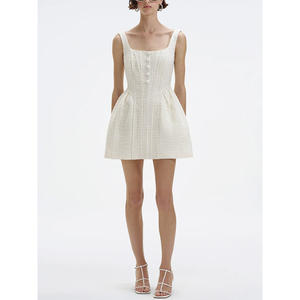 Manni personnalisé robe sans manches en tweed tissé blanc ivoire pour femmes élégant Style décontracté respirant fête d'été <span class=keywords><strong>Service</strong></span> OEM naturel - Product Image 2