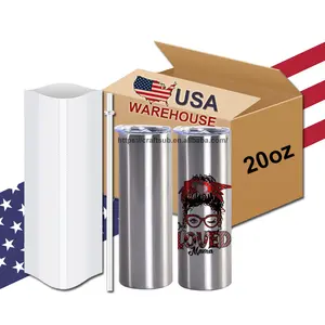 EUA Warehouse Atacado Bulk 20 oz 20 oz Skinny Double Walled Vacuum Isolado Aço Inoxidável Blank Silver Sublimation Tumbler