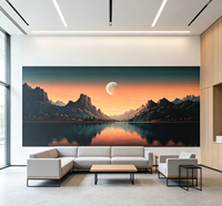 Papier peint mural Paysage Montagne Coucher de Soleil Lac Lune pour Salon, Hall d'Hôtel et Zone de Réception