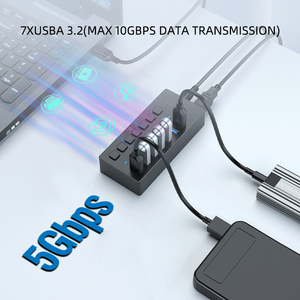 <span class=keywords><strong>7</strong></span> Trong 1 <span class=keywords><strong>USB</strong></span> Một 3.2 10Gbps Nhiều Cổng Điện <span class=keywords><strong>USB</strong></span> <span class=keywords><strong>Hub</strong></span> Sạc DC 12V Với Chuyển Đổi Điều Khiển Điện Nhôm ABS Docking Station - Product Image 2
