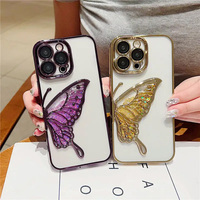 Nouvelles coques de téléphone portable électro-plaquées à paillettes papillon pour iPhone 16 15 14 17 Pro Max Samsung Huawei Xiaomi