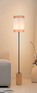 Lámpara de Pie Minimalista de Madera con Pantalla de Papel Blanco, Diseño Cilíndrico, Altura Ajustable para Uso Residencial - Product Image 3