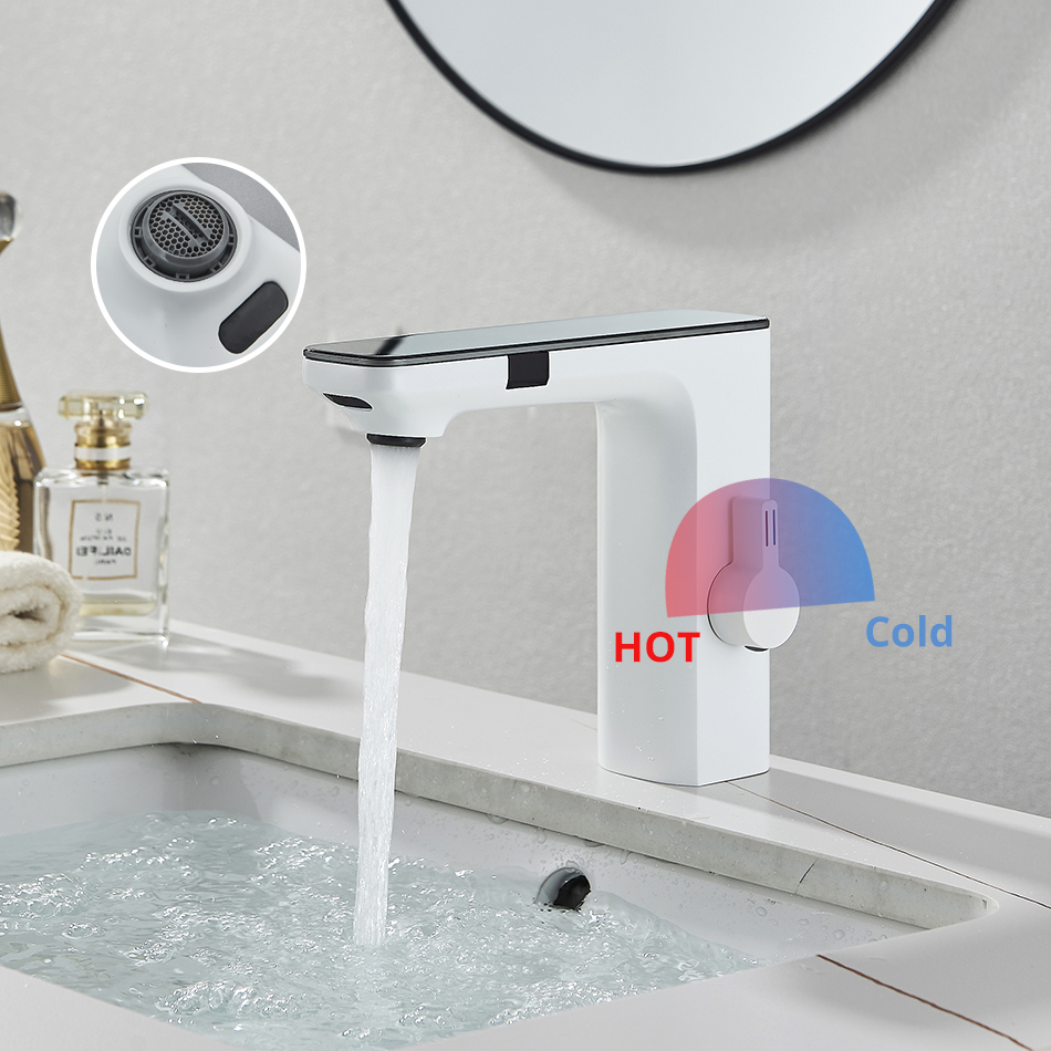 Temp Digital Display Sink Mixer Tap Smart LCD Daul Sensor Brass Automatic Touchless Basin Tap Sink F