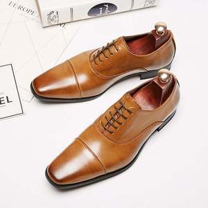 Mens Square Style Toe Leather Dress <b>Shoes</b> <b>Height</b> <b>Increasing</b> Lace Up Footwear for Business Wedding Formal Occasions - Product Image 1