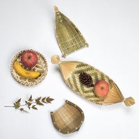 Panier tissé en bambou anti-poussière en osier, rond, pain aux fruits, panier de service de stockage des aliments, support de plateau tissé peu profond, à la mode, meilleur vendeur