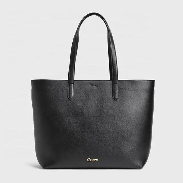 High quality black genuine leather handbag large oversize tote bag buckle closure tote bag for women