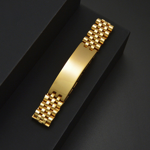 Trendy Jewelry 18K Gold Plated Stainless Steel Punk Watch Link <b>Chain</b> Blank Plate Bracelet for Men Women - Product Image 5
