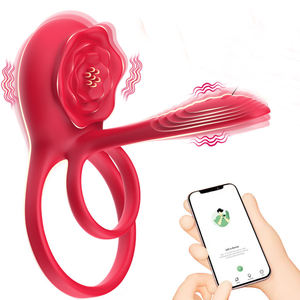 פרח רוז <span class=keywords><strong>9</strong></span> רטט טפטף אפליקציה טבעת שליטה מרחוק נעילת דיוק טבעת זוג כפול טבעת צעצוע למבוגרים - Product Image 5