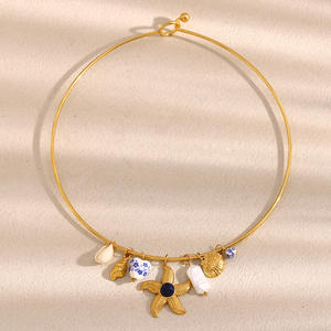 Collar Artesanal Retro <span class=keywords><strong>con</strong></span> Estrella de Mar 3D, Cuentas de Porcelana y Acero Inoxidable, Dijes de Concha, Temática Náutica, Chapado en Oro - Product Image 2